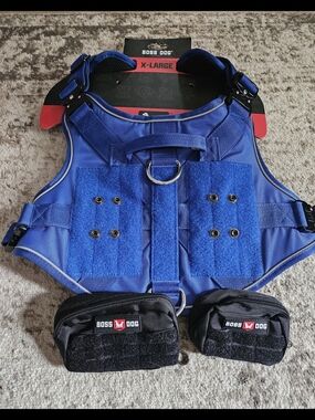 Boss Dog Tactical Dog Harness in Blue - X-Large With Pouches